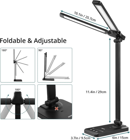 Semlos LED Desk Lamp for Home Office, Eye-Caring Table Light, 25 Lighting Modes, 45 Min Auto Timer, Touch Control, Dimmable, White