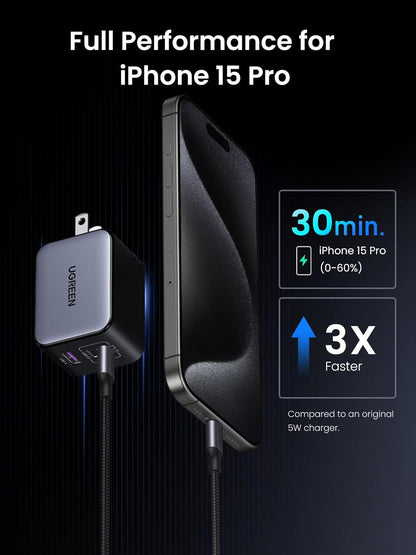 UGREEN 65W USB C Charger Nexode X Series, 3-Port PPS Mini Fast GaN Charger Block with GaNinfinity Chip for MacBook Pro/Air, iPhone 15 Pro/14, iPad Pro, Galaxy S24/S23, Pixel 8, Steam Deck
