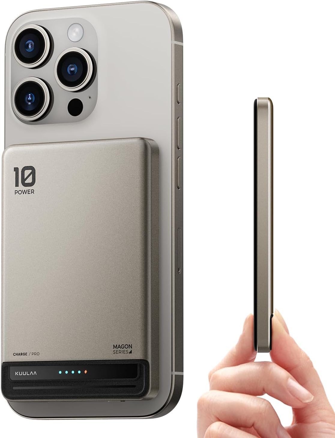 Kuulaa Power Bank Magsafe 10000mAh, Magnetic Wireless Power Bank PD 20 W, Mini Magsafe Portable Charger Compatible with iPhone 16/15/14/13/12 Serie - Black Titanium