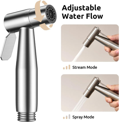 Arofa Handheld Bidet Sprayer for Toilet-Adjustable Water Pressure Control with Bidet Hose for Feminine Wash, Stainless Steel Brushed Nickel Cloth Diaper Bidet Toilet Sprayer for Baby Wash
