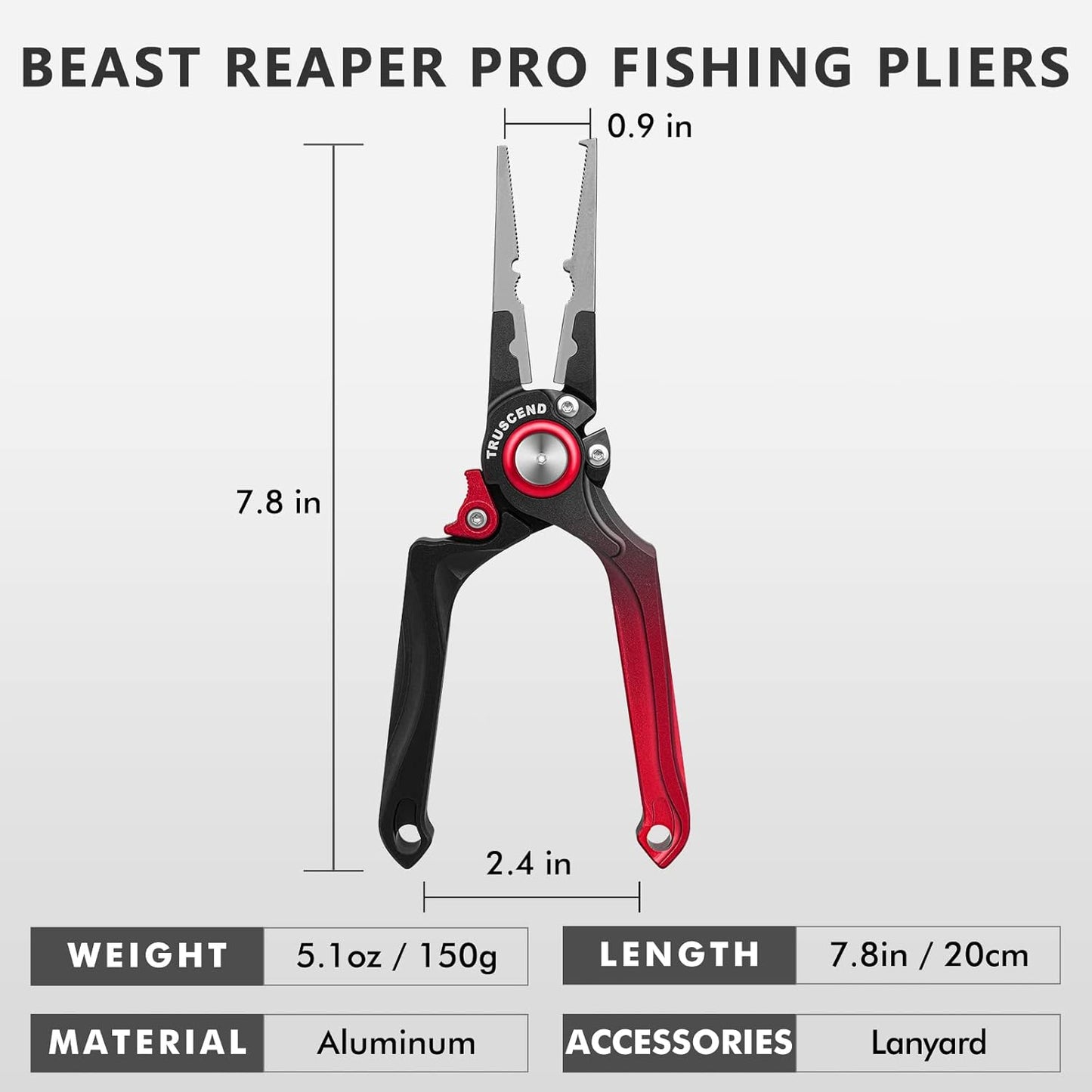 TRUSCEND Lockable Handy Fishing Pliers with Innovative Ergonomic Handle, Saltwater Corrosion Resistant Teflon Coated Fishing Tool, Multi-Function Fishing Gear with Mo-V Cutter, Amazing Fishing Gift