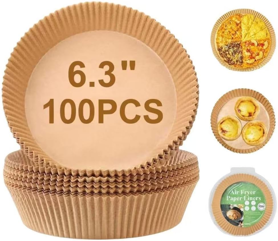 GOFFUGT Air Fryer Disposable Paper Liner,100PCS Round Airfryer Paper Liners,9" Natural Parchment Paper for Air Fryer Oil-Proof Water-Proof,Food Grade Parchment for AirFryer,Steamer,Microwave Etc