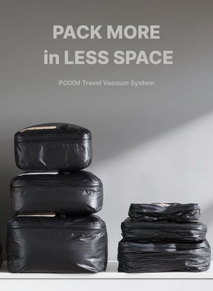 Vacuum Bags for Travel with Wireless Pump, 180° Open Zipper, IP67 Waterproof, Reusable Space Saver Compression Bags for Backpack, Suitcase, Home Storage(2 Pack + Pump)