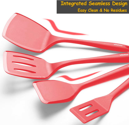 Silicone Spatula Set, 600°F Heat Resistant Silicone Spatula Turner Flipper for Cooking, Non Stick and Non Scratch Kitchen Utensils for Eggs & Pancakes, 4 Pack, Black