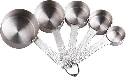 Lucky Plus Set of 13 Stainless Steel Measuring Cups and Spoons Set 18/8(304)Steel Material Heavy Duty 5 Measuring Cups and 6 Measuring Spoons and 2 Rings Pack Total 13pcs Color Silver - PuriLite