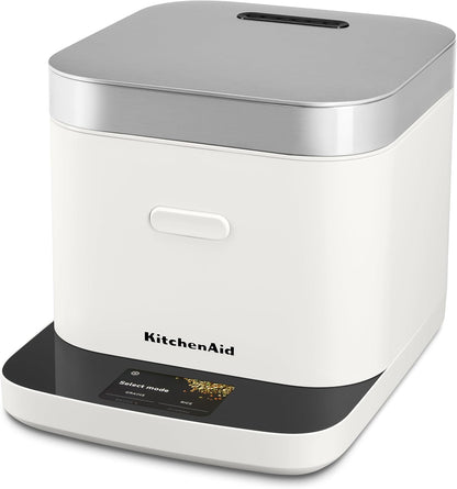 KitchenAid Compact 8 Cup Grain and Rice Cooker with Automatic Sensing and Integrated Scale, KGC2154PL, Porcelain White
