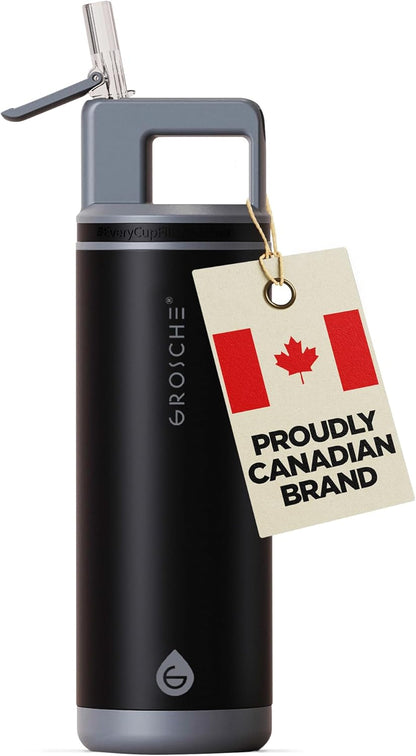 GROSCHE Alpine Flip 'N Sip 16oz Insulated Water Bottle - Stainless Steel, Leakproof Flask with Straw - Perfect for Gym, Travel, Sports & Outdoor Use, Canadian Brand! - 16 fl. oz, Scuba Blue