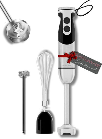 MEGAWISE new Hand Blender Series Only one Hand Blender,no attachments,12-Speed,Includes Powerful Blender Stick- Easy to Clean and Perfect for Smoothies, and More (Black)