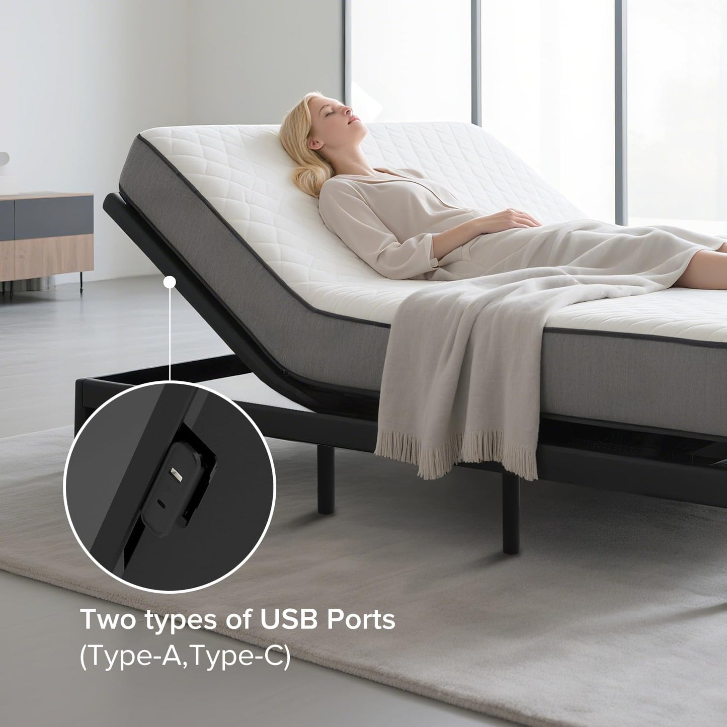 Adjustable Bed Frame with Massage and Zero Gravity Positions, Queen Size Sturdy Steel Electric Bed Base with Remote Control, USB Ports and 4 Height Adjustable Legs for Reading Watching TV