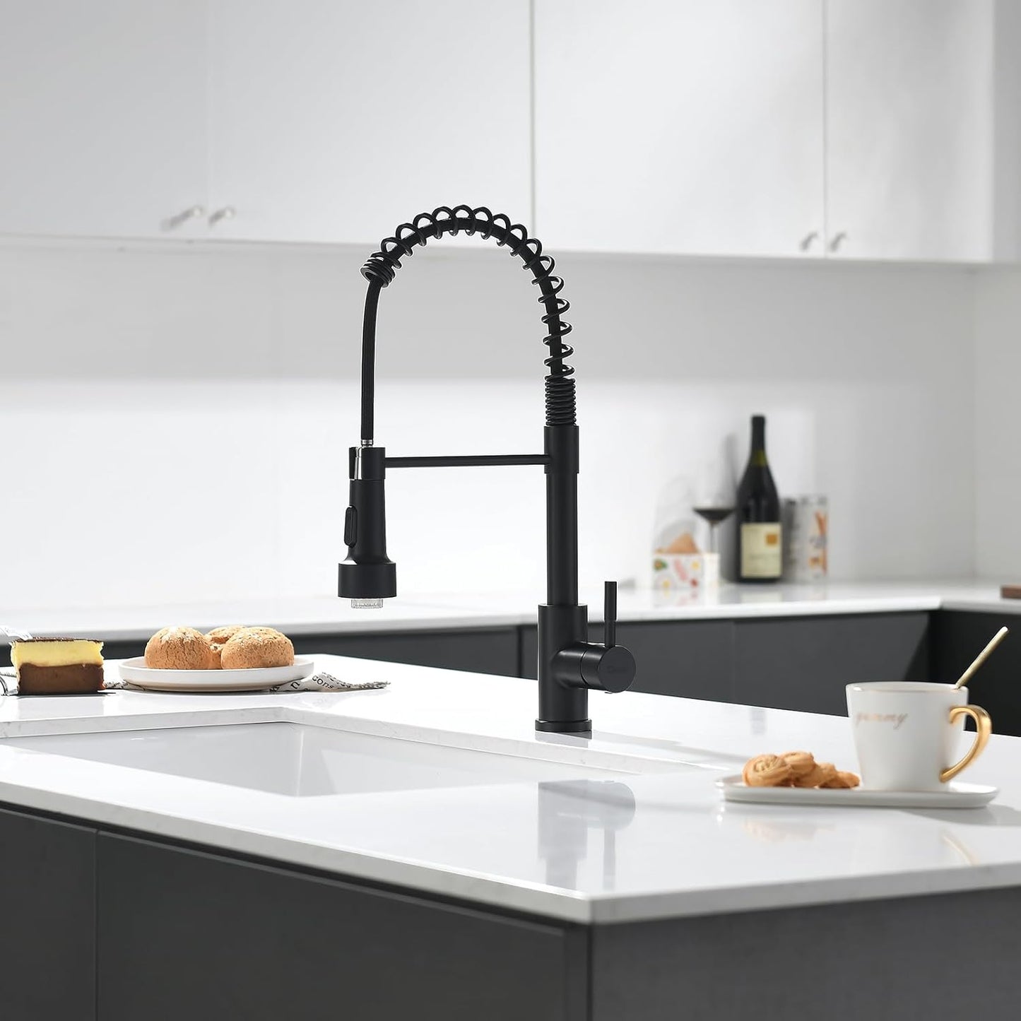 GIMILI Touchless Spring Kitchen Faucet with Pull Down Sprayer, Single Handle Motion Sensor Activated Hands-Free Kitchen Sink Faucet, Single Hole Smart Kitchen Faucet, Solid Brass, Matte Black
