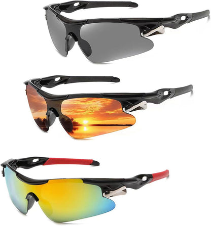 HPLRZXI 3 Pairs of Sports sunglasses Cycling Sunglasses for Men Women Youth Baseball Cycling Fishing motorcycle Running golf, UV Protection.