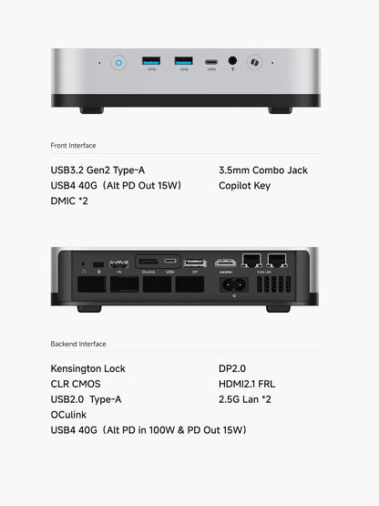 MINISFORUM AI Mini PC X1 Pro AMD Ryzen AI 9 HX370(12 Cores/24 Threads, up to 5.1GHz)&AMD Radeon 890M Mini Gaming Computer,96GB DDR5 2TB PCIe 4.0 SSD, 8K Quad Display,Dual 2.5 LAN/WIFI7/BT5.4/Oculink
