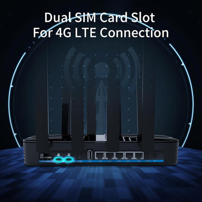 Wiflyer AX3000 Dual SIM 4G LTE Router, Dual Band WiFi 6 Cellular Router with Dual SIM Card Slot Unlocked, All Gigabit Ports and USB 3.0, Z8102-M2-S-EC25