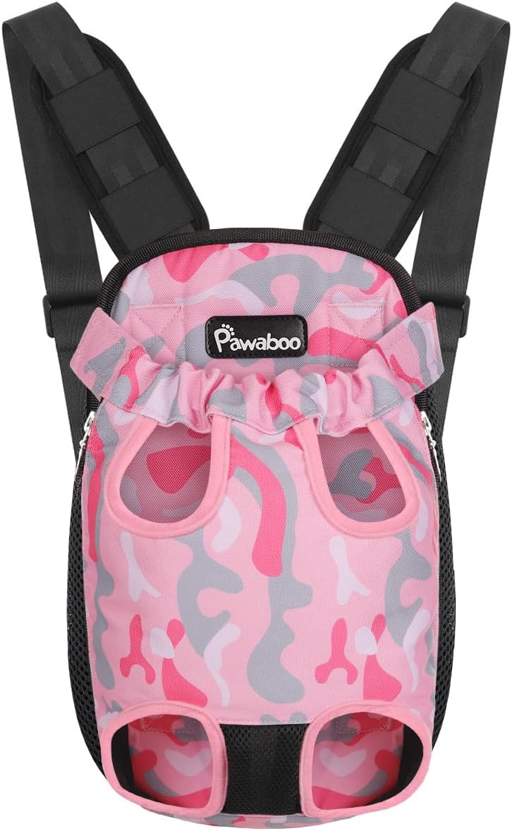 Pawaboo Pet Carrier Backpack, Adjustable Pet Front Cat Dog Carrier Backpack Travel Bag, Legs Out, Easy-Fit for Traveling Hiking Camping for Small Medium Dogs Cats Puppies, Medium, Black