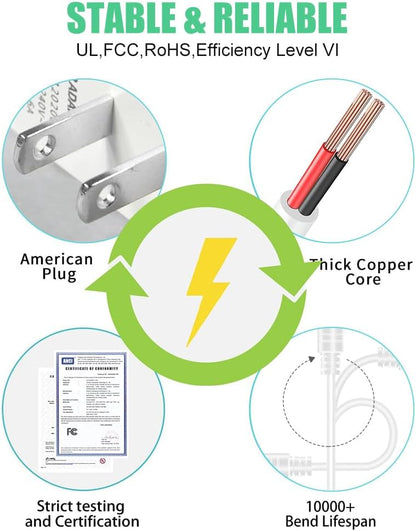 Wefomey 24V 3A Power Supply UL Listed, AC 100~240V to 24V DC Adapter Transformer with 5.5x2.1mm DC Plug, 24 Volt 3 Amp 72W Wall Charger for 5050 3528 LED Strip Light LED Driver CCTV Security System