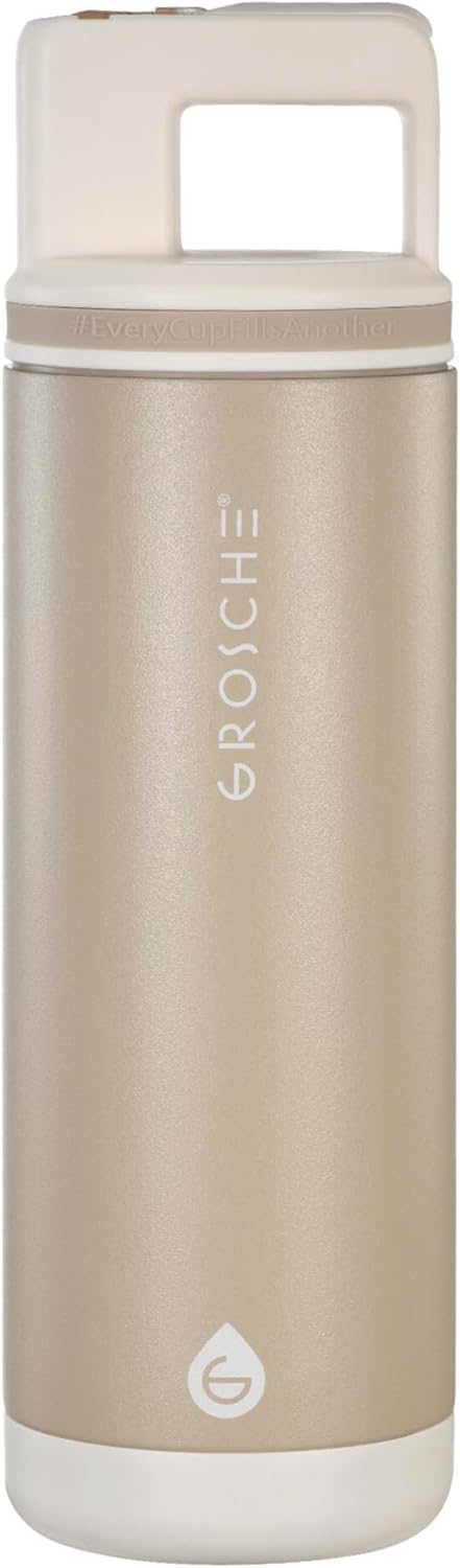 GROSCHE Alpine Flip 'N Sip 16oz Insulated Water Bottle - Stainless Steel, Leakproof Flask with Straw - Perfect for Gym, Travel, Sports & Outdoor Use, Canadian Brand! - 16 fl. oz, Scuba Blue