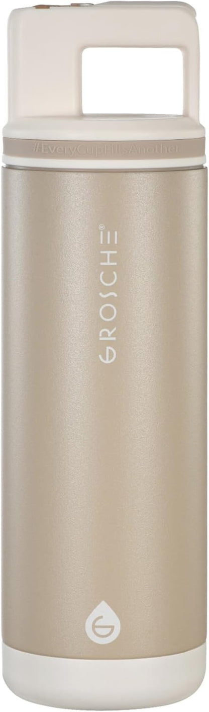 GROSCHE Alpine Flip 'N Sip 16oz Insulated Water Bottle - Stainless Steel, Leakproof Flask with Straw - Perfect for Gym, Travel, Sports & Outdoor Use, Canadian Brand! - 16 fl. oz, Scuba Blue