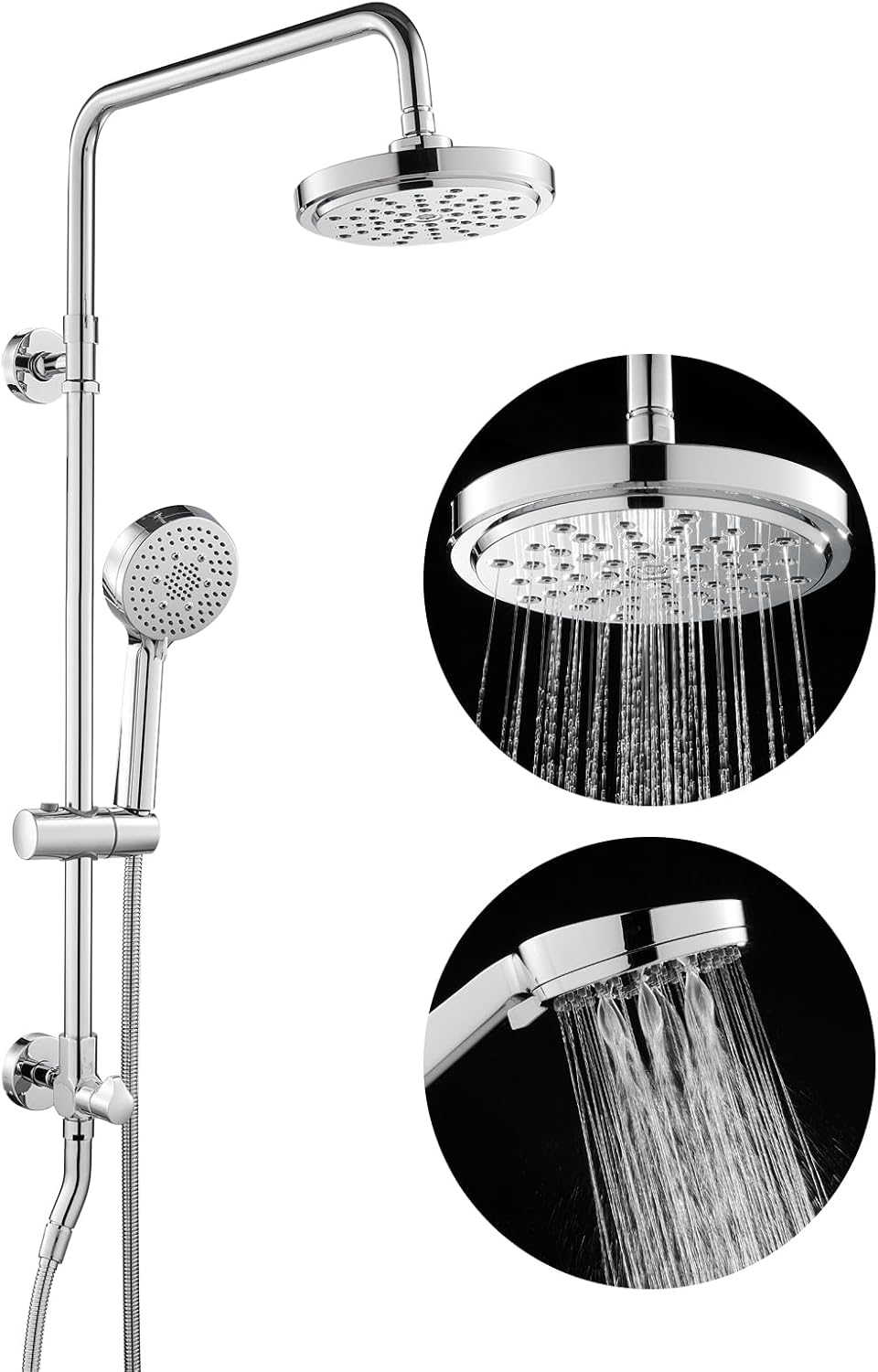 ROVOGO Retrofit Shower System with 7" RainShower, 5-Setting Handheld, 22" Slide Bar with 3-Way Rotary Diverter, Exposed Pipe Shower Column Kit 304 Stainless Steel, Chrome (NOT Include Mixer Valve)