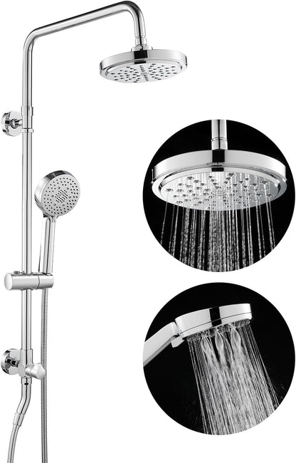 ROVOGO Retrofit Shower System with 7" RainShower, 5-Setting Handheld, 22" Slide Bar with 3-Way Rotary Diverter, Exposed Pipe Shower Column Kit 304 Stainless Steel, Chrome (NOT Include Mixer Valve)