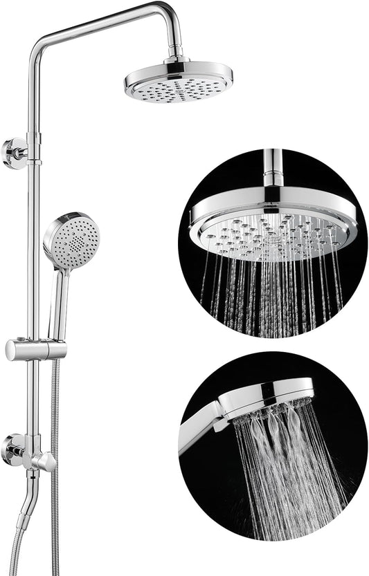 ROVOGO Retrofit Shower System with 7" RainShower, 5-Setting Handheld, 22" Slide Bar with 3-Way Rotary Diverter, Exposed Pipe Shower Column Kit 304 Stainless Steel, Chrome (NOT Include Mixer Valve)