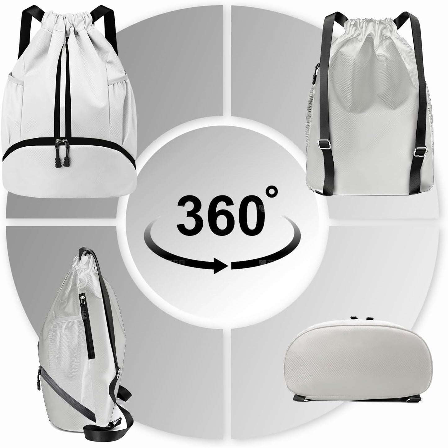 Hoedia Sports Drawstring Backpack - String Swim Gym Bag with Shoes Compartment and Wet Proof Pocket for Women/Men