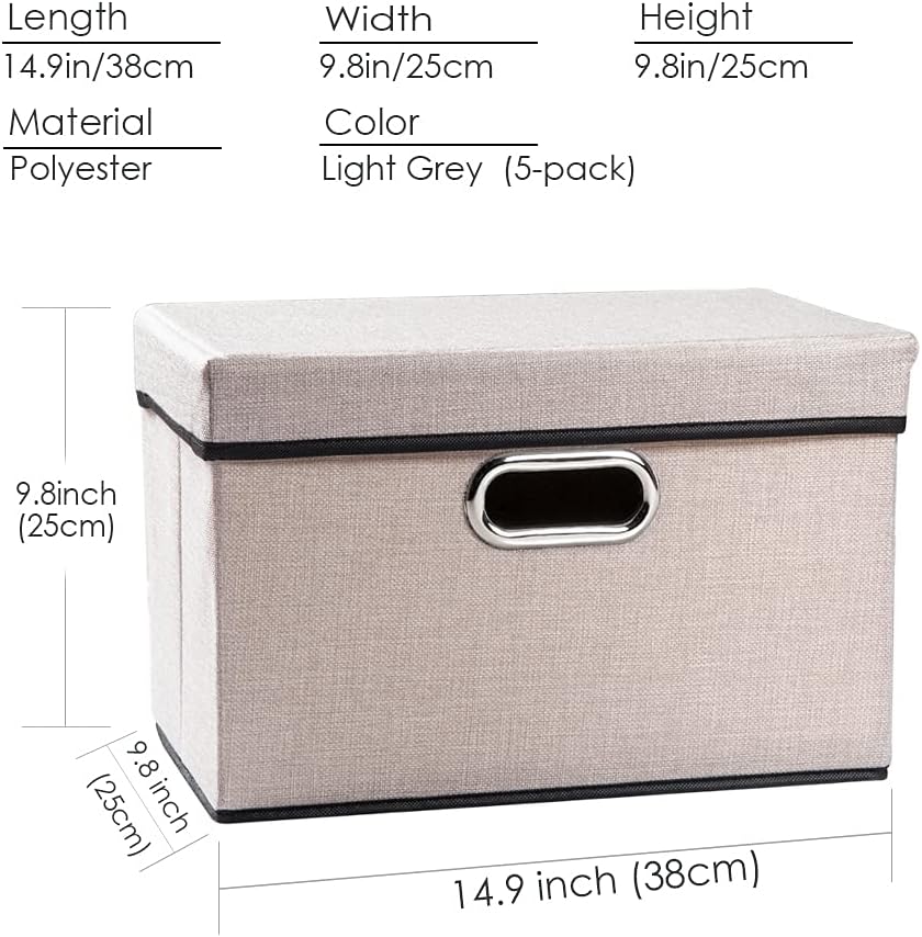PRANDOM Large Foldable Storage Bin with Lid [1-Pack] Linen Fabric Decorative Storage Box Organizer Containers Basket Cube with Handles Divider for Bedroom Closet Office Living Room (17.7x11.8x11.8")