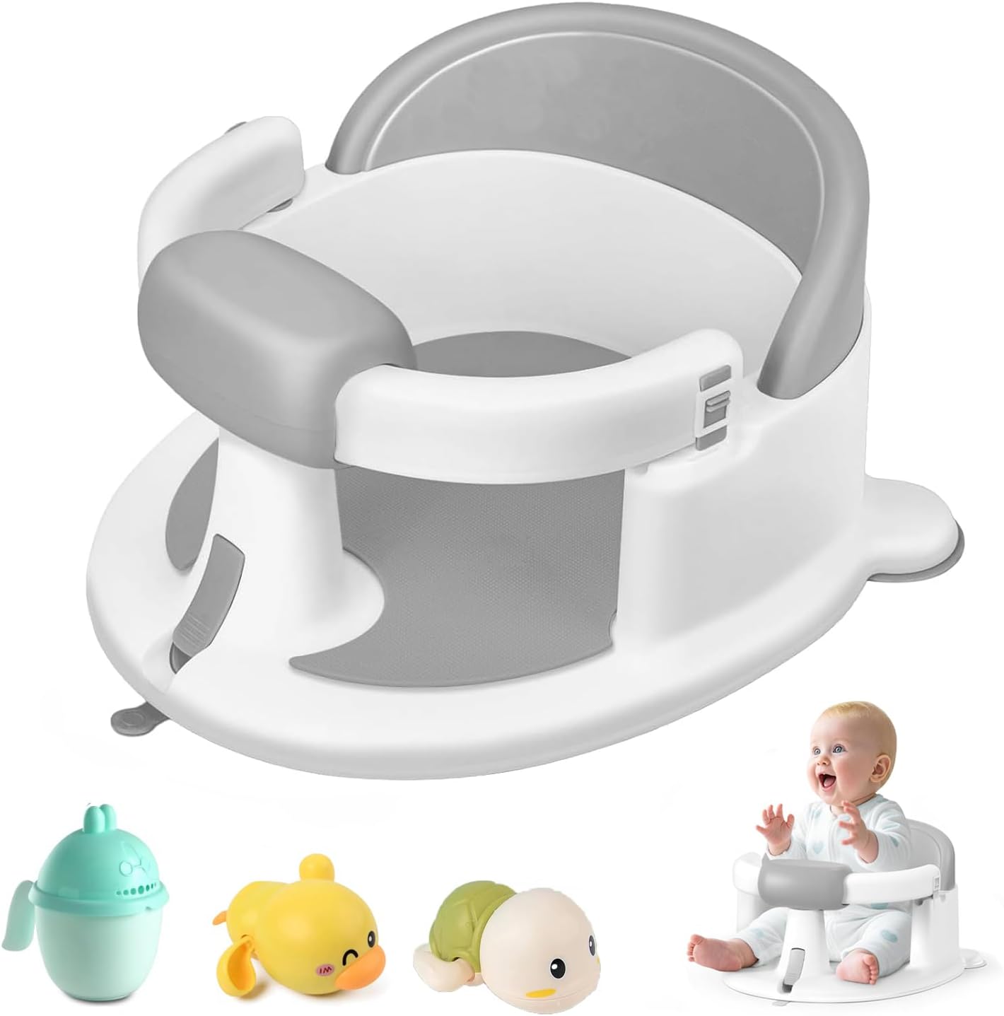 Baby Bath Seat for Babies 6 Months & up, Non-Slip Toddler Bath Seats for Babies Sitting Up,Safe Infant & Newborn Baby Bath Chair Support for Bathtub/Living Room/Shower Room, Grey