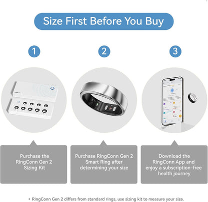 RingConn Gen 2 Smart Ring, No App Subscription, Size First with Sizing Kit, 12-Day Battery Life, Stress/Women's Health Tracker, Compatible with Android & iOS (Black, Size 8)