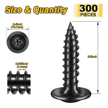 150Pcs #8 × 2" Black Screws for Wood, Phillips Truss Head Wood Screws, Quick Metal Self Tapping, Zinc Plated Steel, Truss Head Screws by Mywish