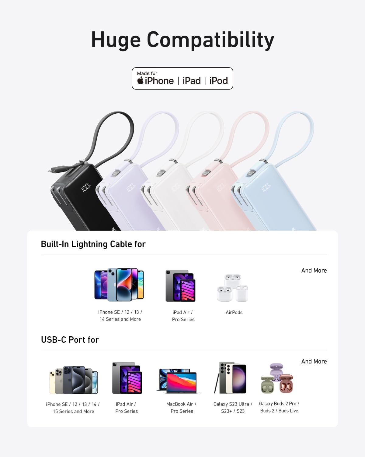 ANKER Nano 3-in-1 Power Bank, Foldable AC Plug, 10,000mAh, 30W Two-Way Fast Charging, Built-in Lightning Cable (Not for iPhone 16/15 Series), Compatible with iPhone 14 Series, AirPods, and More