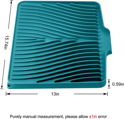 TIKNIK Silicone Dish Drying Mat for Kitchen Counter, Dish Drying Pad, Non-Slip Drain Pad with Built-in Drain, Heat Resistant Stone Drying Mat(40 L x 33 W cm, Grey)