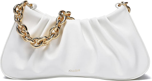 JOLLQUE Shoulder Bag for Women,Small Leather Handbag Purse,Gold Chain Evening Clutch