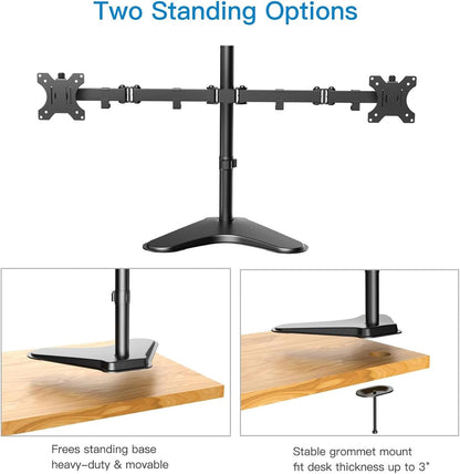 HUANUO Dual Monitor Stand for 13 to 32 Inch Screens, Free Standing Monitor Arm for 2 Screens Holds up to 17.6lbs, Fully Adjustable Dual Monitor Mount with Tilt, Swivel, Rotation, Max VESA 100x100 mm