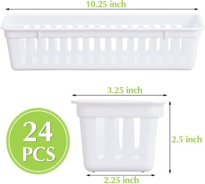 Domensi 24 Pcs Slim Plastic Storage Baskets 10.25 x 3.25 x 2.5 Inches Storage Bins White Drawer Organizer Trays Pencil Holder for Desk Pen Baskets Tray Classroom Garage Containers Supplies (White)