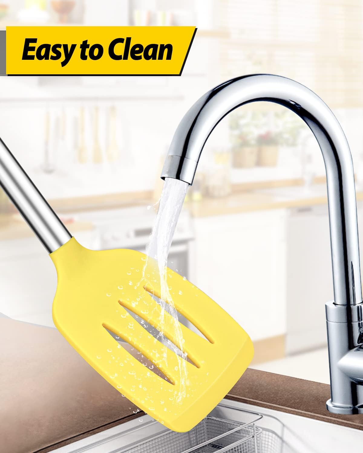 Pack of 2 Silicone Slotted Spatula,Non Stick Solid Kitchen Turner, High Heat Resistant BPA Free Cooking Utensils for Fish, Eggs, Pancakes（Black