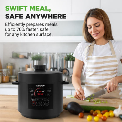 NutriChef Pressure Cooker 6 Quart Stainless Steel, Adjustable Time & Temperature, Multi Cooker for Rice, Yogurt & Meat, Fast Meal Prep