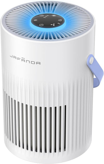 Compact HEPA Air Purifier for Bedroom and Home, Ultra Quiet 20 dB Sleep Mode, Portable Desk Air Cleaner with Handle, 3-Stage Filtration for Dust, Pollen, Pet Hair and Smoke, Ambient Light, White - PuriLite