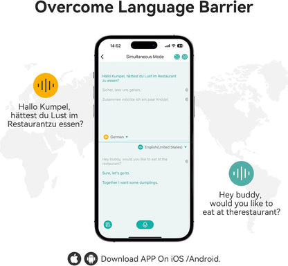 Language Translation Earbuds, 2-Way Real-time Translation in 150 Languages, Online Translation No Subscription Needed, Wireless Bluetooth Earphone Instant Voice Translator for Travel Business Learning