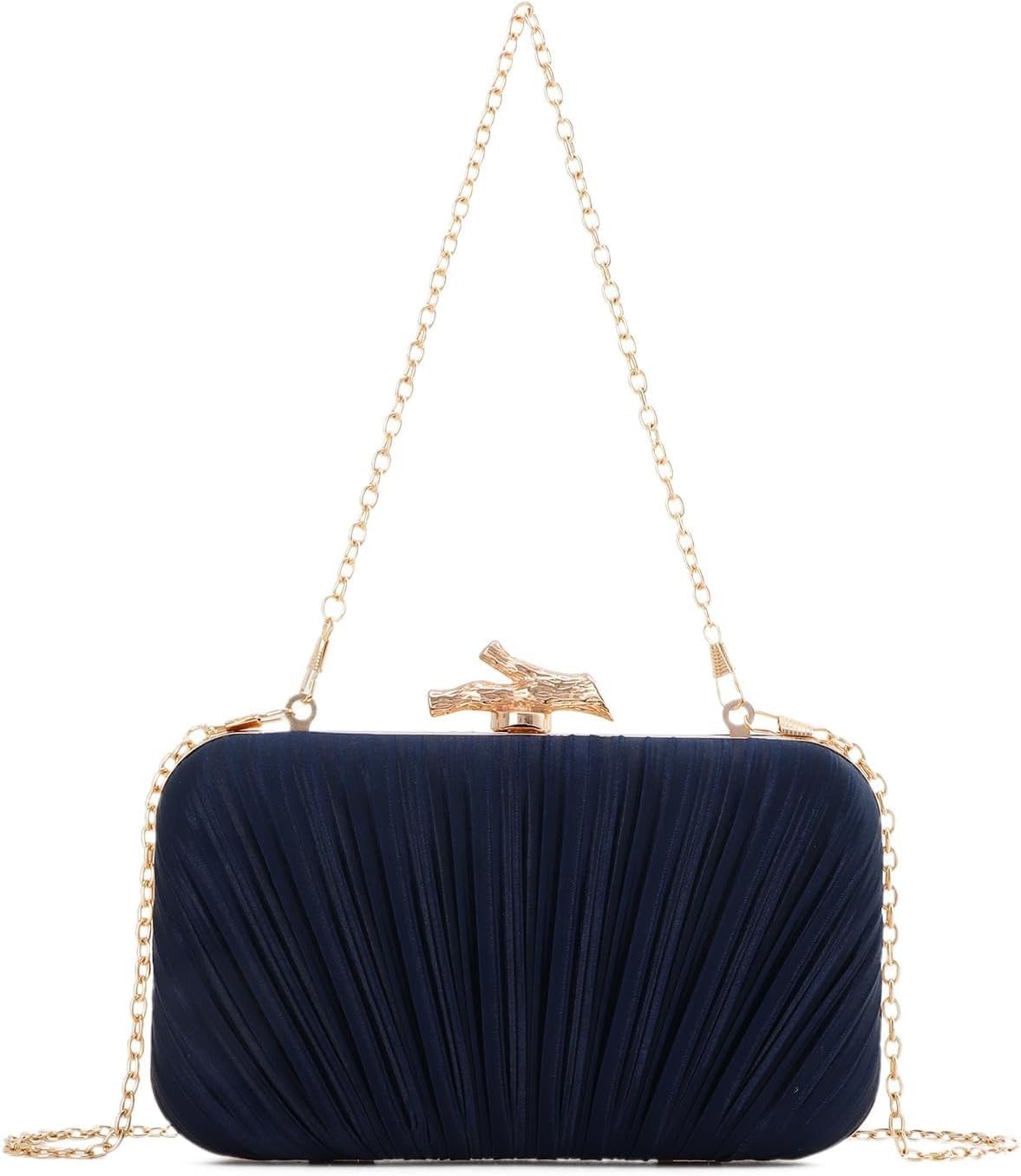 Clutch Purses for Women Evening Bag Pleated Clutch Bag with Chain Party Purses Handbag for Cocktail/Prom/Party/Wedding/Formal