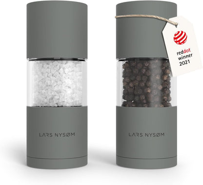 LARS NYSØM Salt and Pepper Grinder Set I Salt and Pepper Mills with Adjustable Ceramic Grinder 2 Pieces I Manual Design Spice Mill Set (Carbon Black)