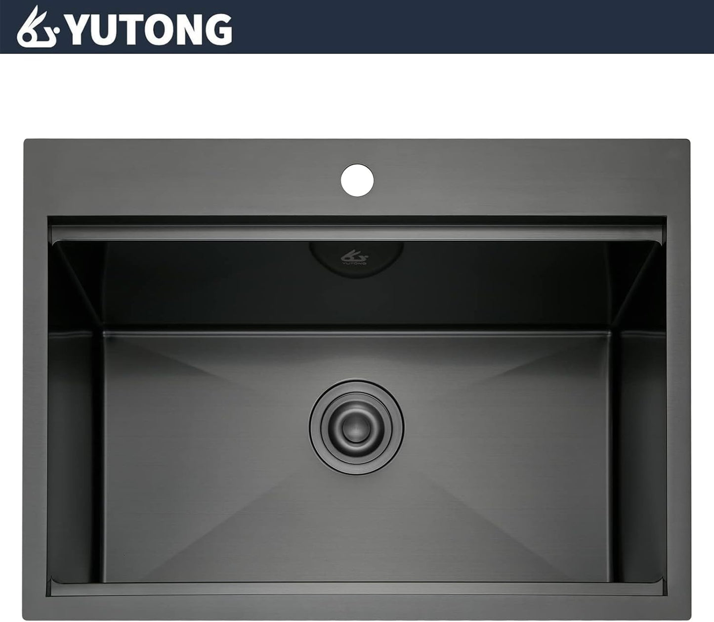 Yutong 16" x 20" Top-Mount/Drop in SS304 Stainless Steel Kitchen Black Sink Single Bowl Without Grid