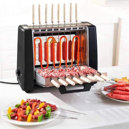 Electric Barbecue Grill, 1200W Smokeless Vertical Grill with Automatic Rotating Skewers, Ideal for Kebabs and Roasts, Easy to Clean