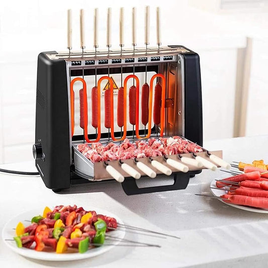 Electric Barbecue Grill, 1200W Smokeless Vertical Grill with Automatic Rotating Skewers, Ideal for Kebabs and Roasts, Easy to Clean