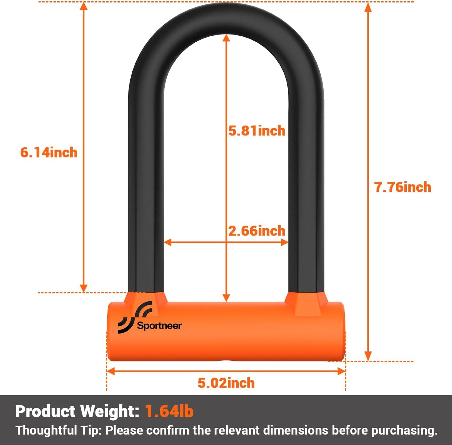 Sportneer Bike Lock: 17mm Heavy Duty Bike U Lock - High-Security Anti-Theft with 12mm x1.5m Steel Cable, 8''x5'' Compact Design, Includes Mounting Bracket for Mountain/Road/Folding/Electric Bikes