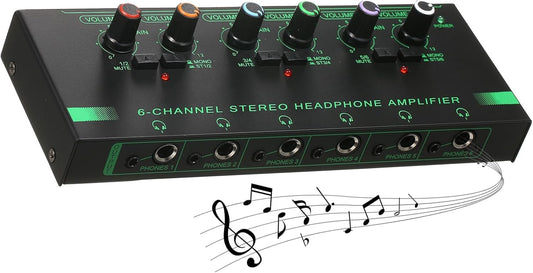Headphone Amplifier, Headphone Amp 6 Channel Metal Stereo Audio Amplifier Splitter Mini Earphone Splitter