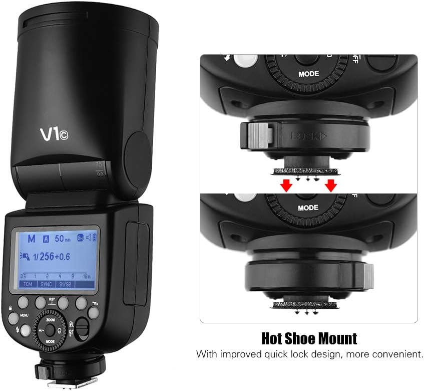 Godox V1C Professional Camera Flash Speedlite Speedlight Round Head Wireless 2.4G Replacement for Canon EOS Series 1500D 3000D 5D Mark LLL 5D Mark ll for Wedding Portrait Studio Photography