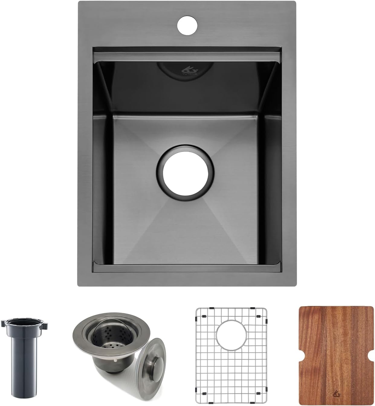 Yutong 16" x 20" Top-Mount/Drop in SS304 Stainless Steel Kitchen Black Sink Single Bowl Without Grid