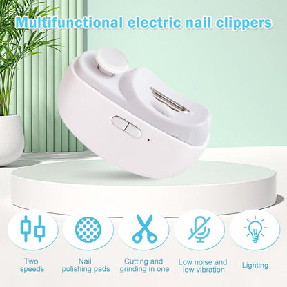 2 in 1 Electric Automatic Nail Clippers Trimmer, 2 Speeds Levels Fingernail Trimmer, Polisher Electric Nail Clipper with Light for Adults baby, White