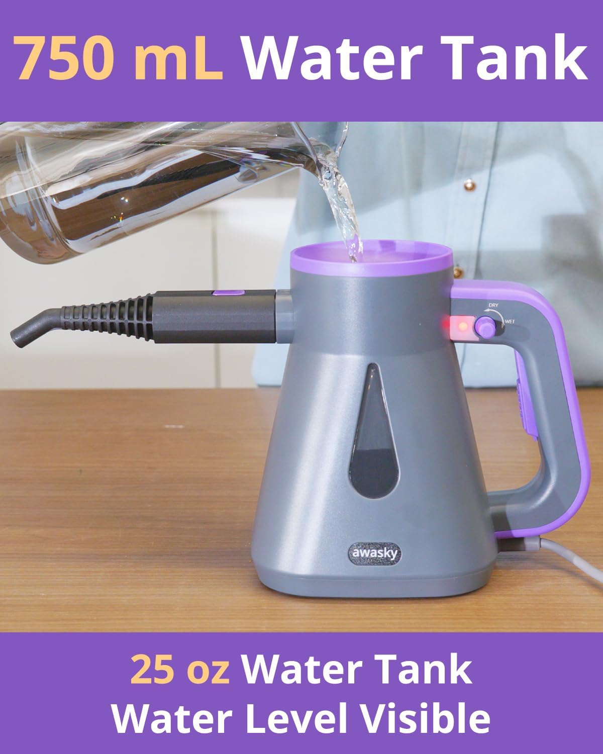 awasky Handheld Steam Cleaner: 10-Sec Heat-Up, 25oz Tank Refill Anytime (Non-Pressurized), Lockable Steam Trigger, 1200W, 14-Pcs Kit, Dry/Wet Modes for Tile Grout Shower Furniture Car Cleaning Gray