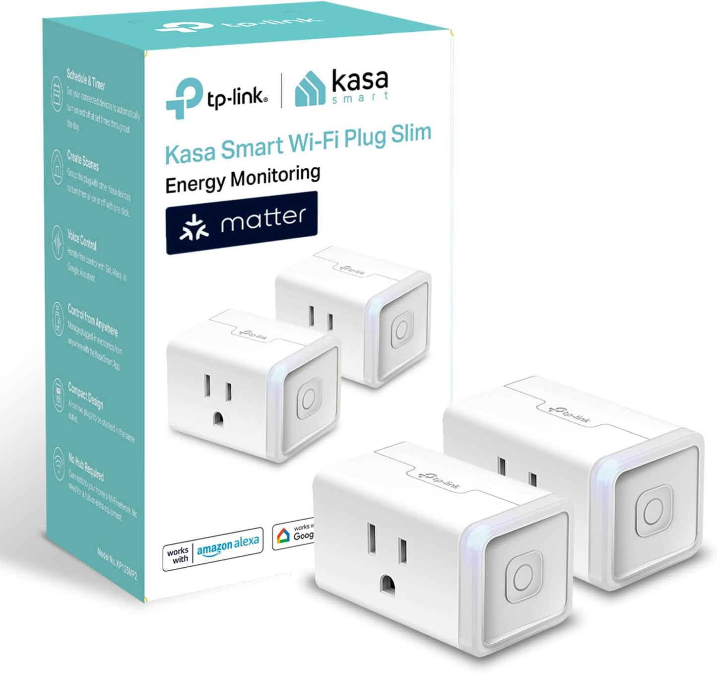 Kasa Smart Plug Mini by TP-Link (HS103P2) - Smart Home WiFi Outlet Works with Alexa, Echo and Google Home, No Hub Required, Remote Control, 2.4GHz WiFi Required, 15 Amp, UL Certified, 2-Pack, White
